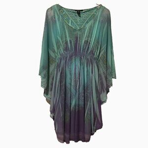 Style & Co Multicolor 3/4 Sleeve Asymmetrical handkerchief Butterfly Mini dress